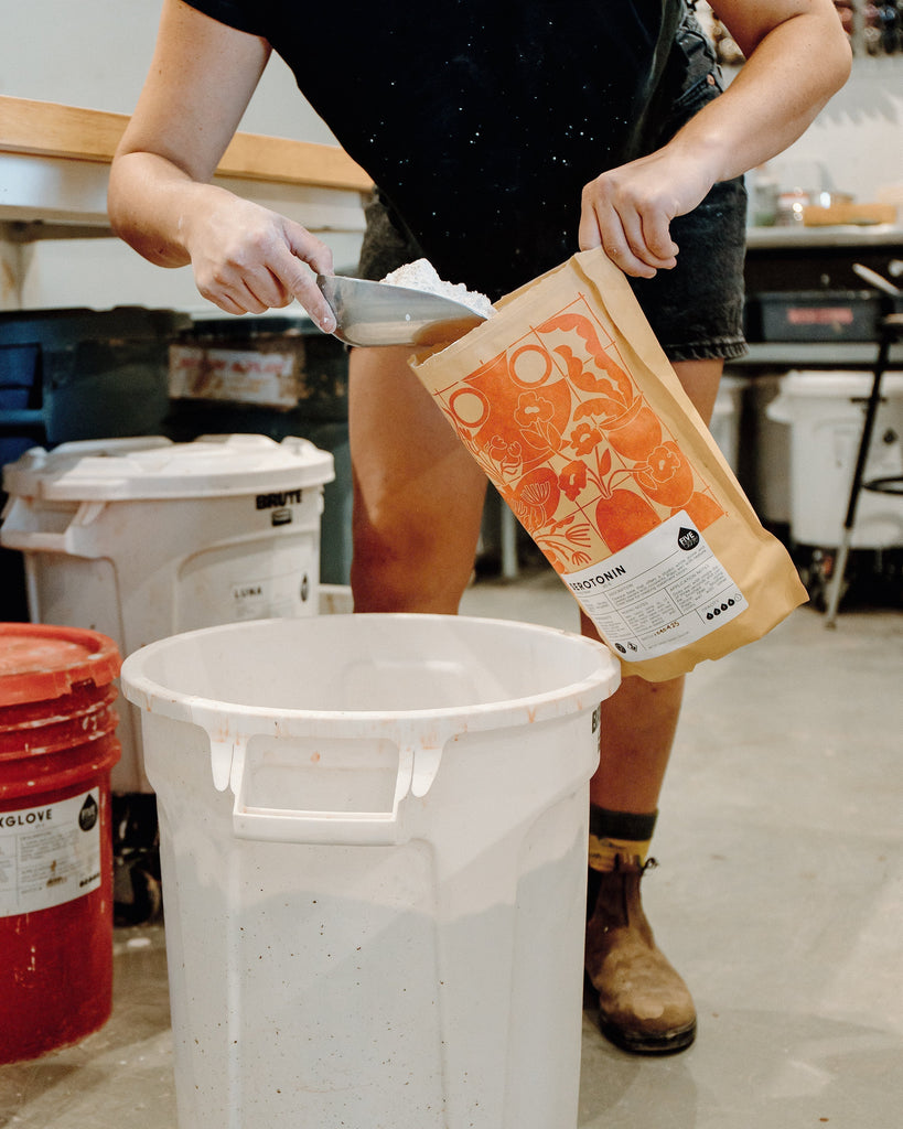 Measuring mid-fire cone 5 to cone 6 glazes into Five Glaze bag