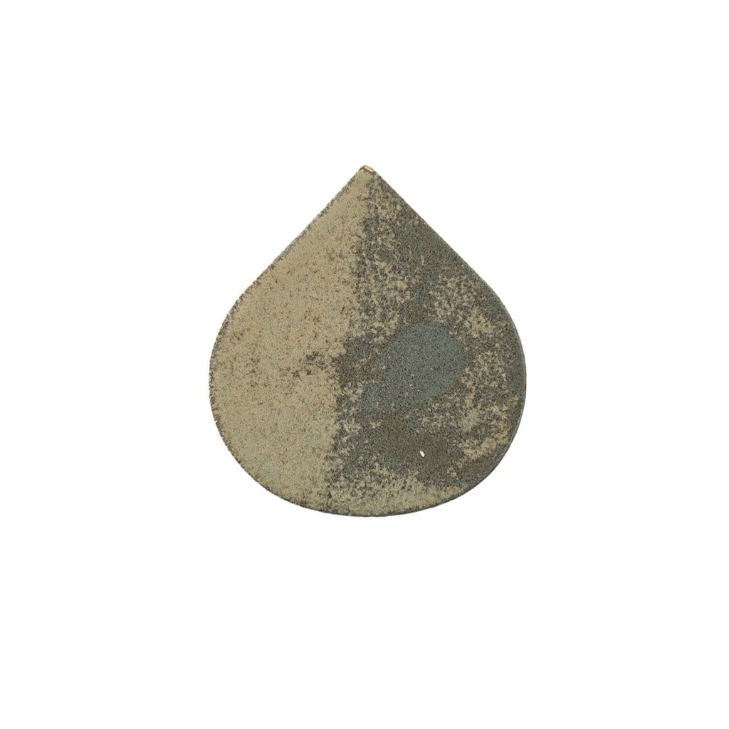 Bronze-colored teardrop-shaped object on a white background