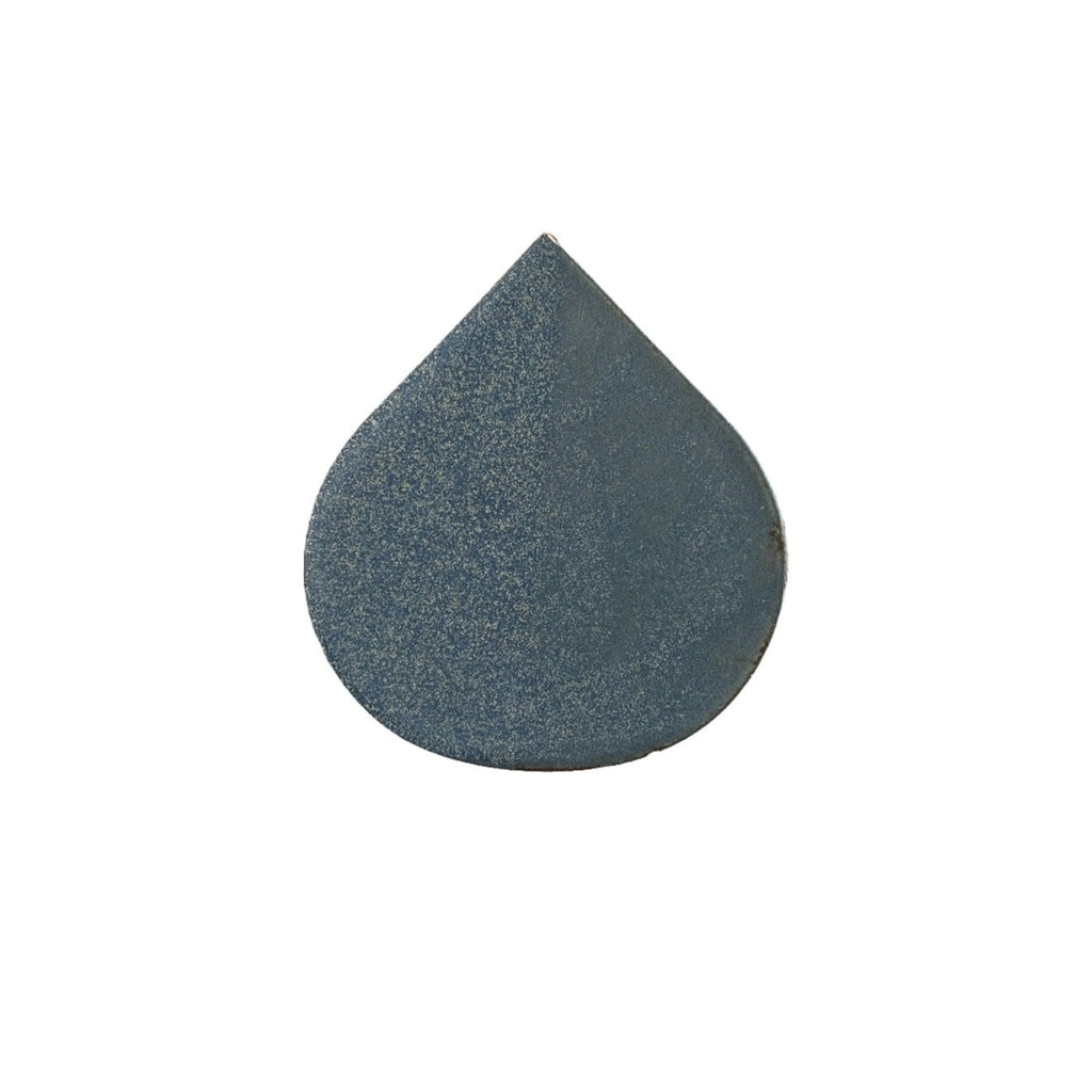 Blue grey teardrop shape on a white background