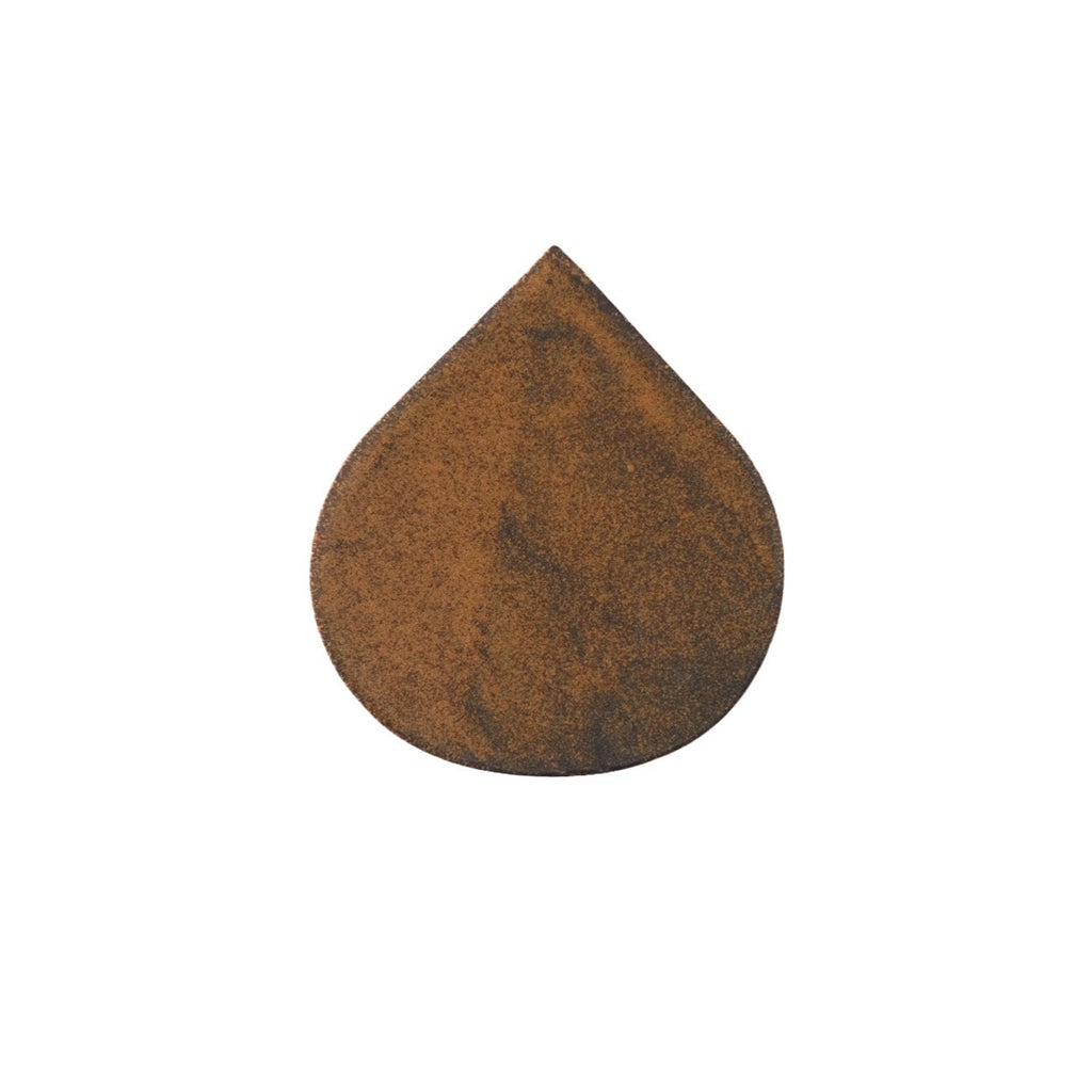 Brown teardrop shape on a white background