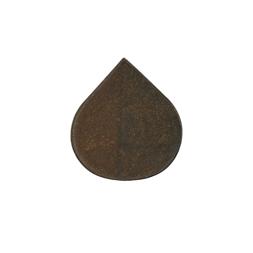 Bronze-colored teardrop-shaped object on a white background