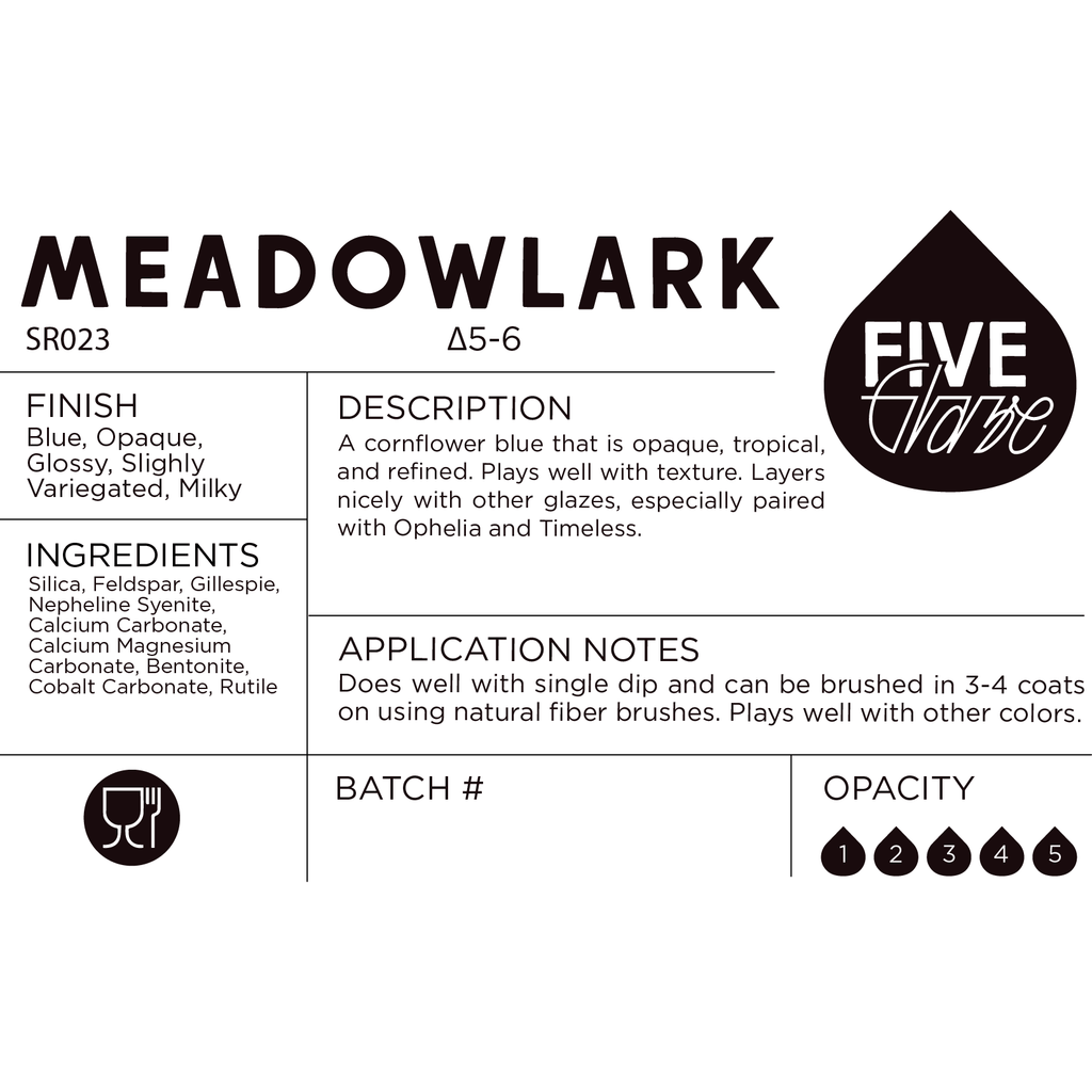 Meadowlark glaze label with product details on a white background