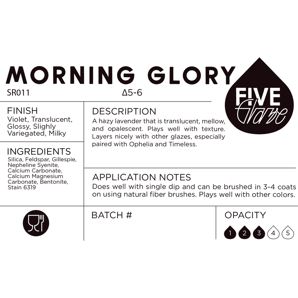 Product label for 'Morning Glory' with Five Glaze branding